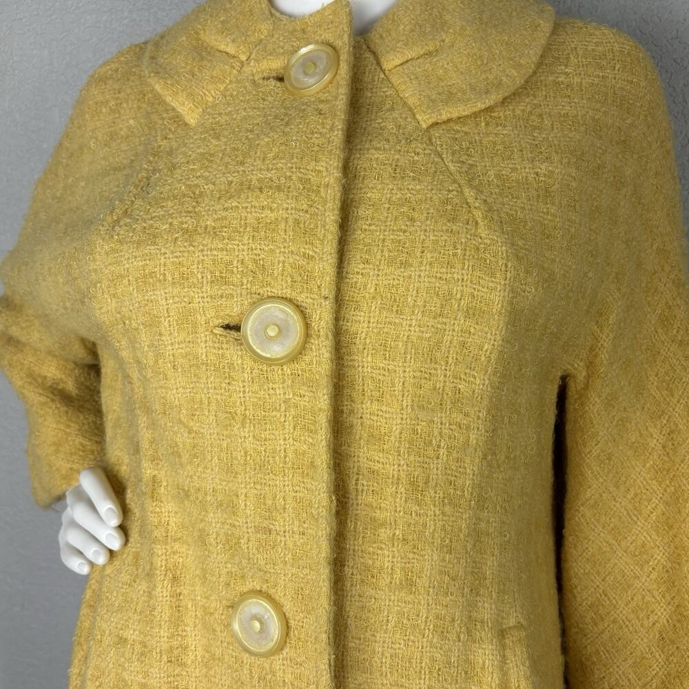 Vintage 60s Car Coat Boucle Tweed Wool Yellow MCM Mod Yellow Size M - Picture 5 of 13